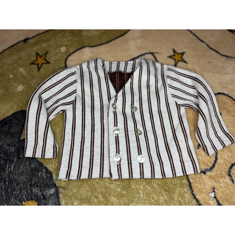 Vintage Style Striped Double Breasted Baby Cardigan Knit Cream Brown Sweater
